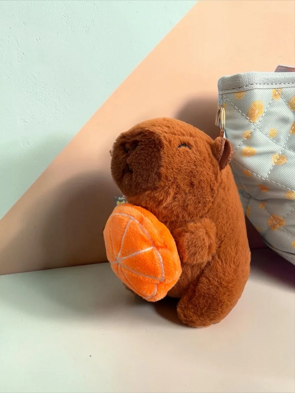 Kids Quilted Light Blue Crossbody Mini Tote with Capybara Plush Charm
